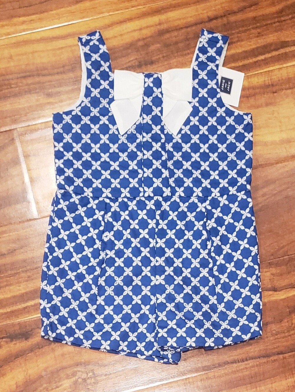 Janie and Jack NWT 2T cobalt blue and white eyelet romper with bow accent
